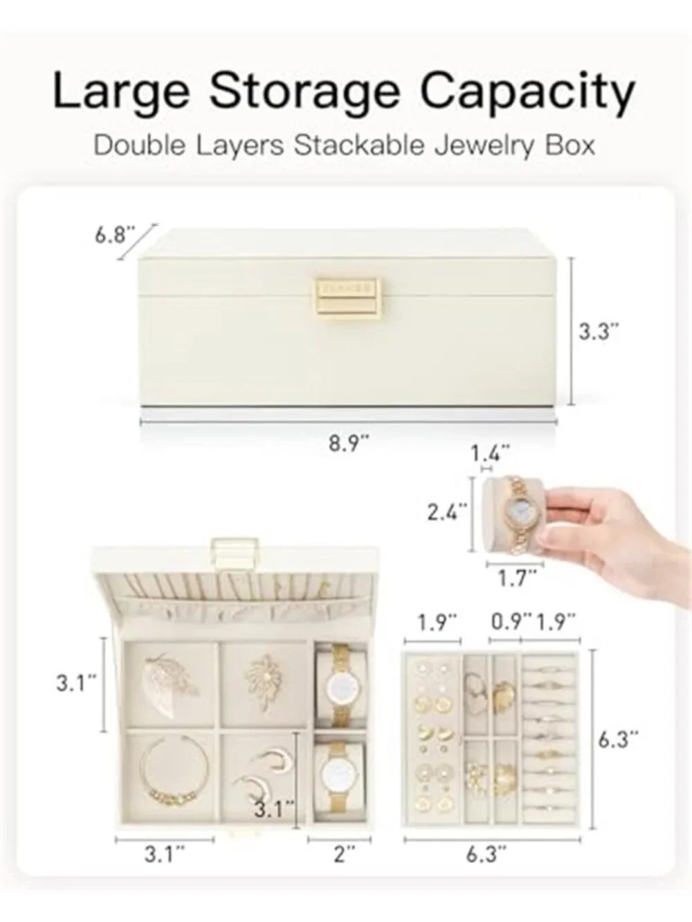 Large Jewelry Box Organizer 2 Layer Storage Case Necklace Earring Ring Bracelet